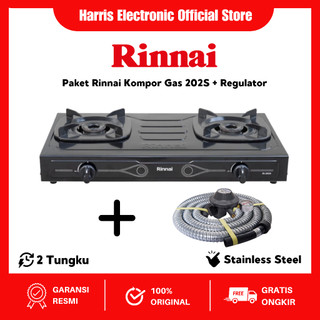 PAKET BUNDLING Kompor Gas 2 Tungku RINNAI RI 202S (+) RMS-206 M SELANG REGULATOR GAS MIYAKO SNI