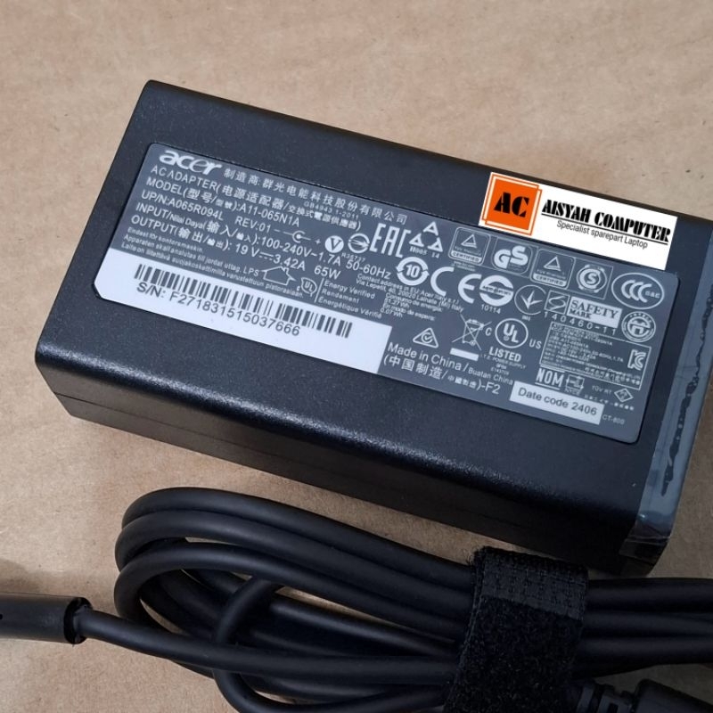อะแดปเตอร์แล็ปท็อปเดิม 19V 3.42A 65W Acer Swift 3 SF314-59-75QC AC Adapter Charger A11-065N1A