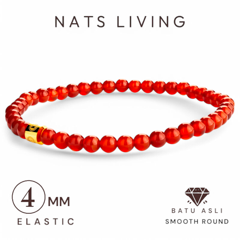 แนทส์ การดํารงชีวิต - สร้อยข้อมือหินธรรมชาติ: หินอาเกตสีแดง 4 มม. สร้อยข้อมือเปลือกตัวเอง