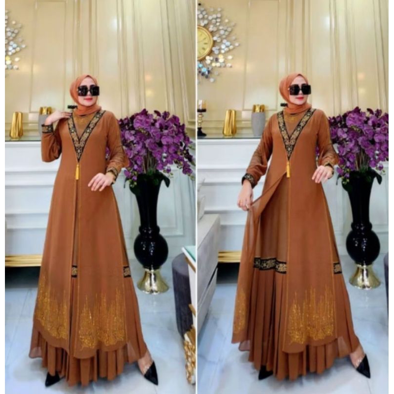 Gamis Abaya ตุรกีพรีเมี่ยม Tasbih V-crested Exclusive Mute สวยหรูหราผู้ใหญ่สี Syari