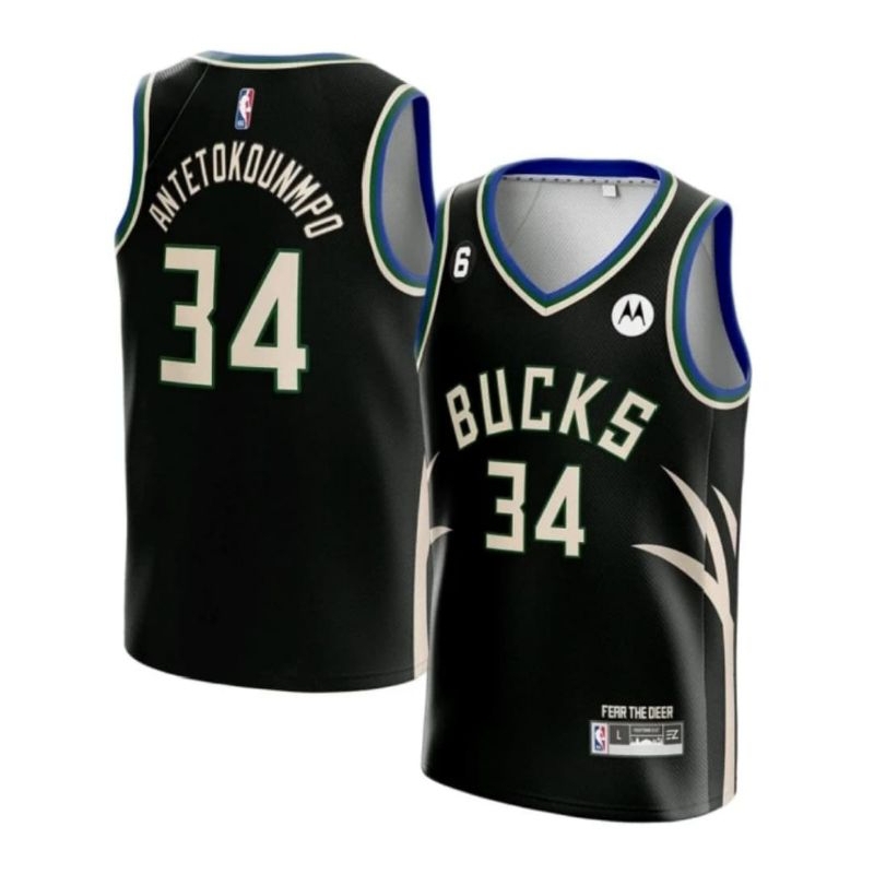 Giannis Antetokounmpo 34 เสื้อบาสเก็ตบอล สีดํา Swingman