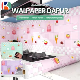 [KaiLe]60cm*3m Dapur Kamar Mandi Wallpaper Kartun Imitasi Ubin Tahan Api Tahan Air Tahan Minyak