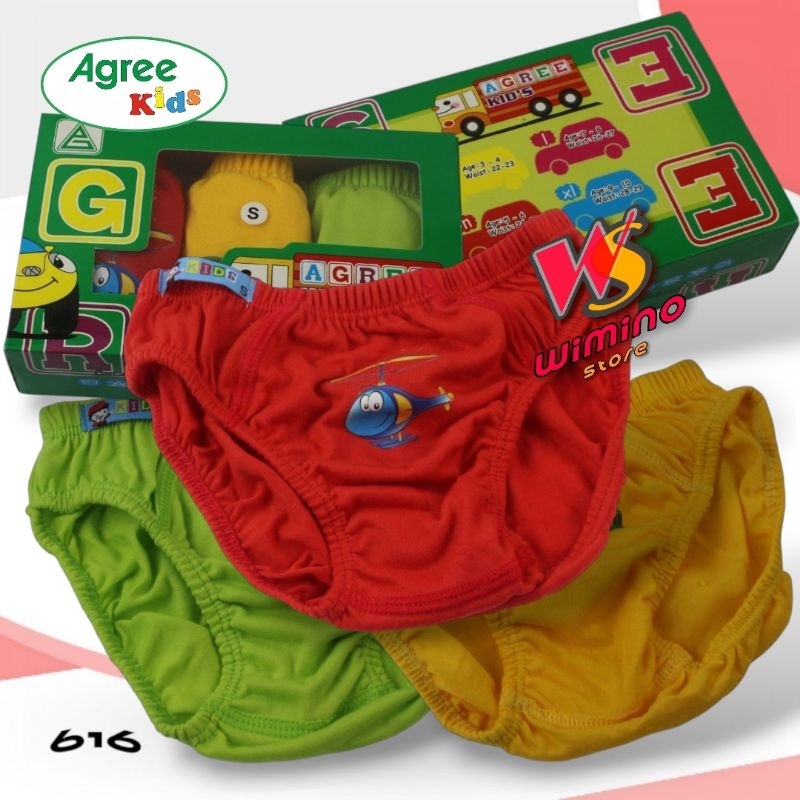 W616 (3 - 6 ชิ้น) Agree Kids กางเกงในเด็กชาย กางเกงในเด็กชาย ไซส์ S - XL