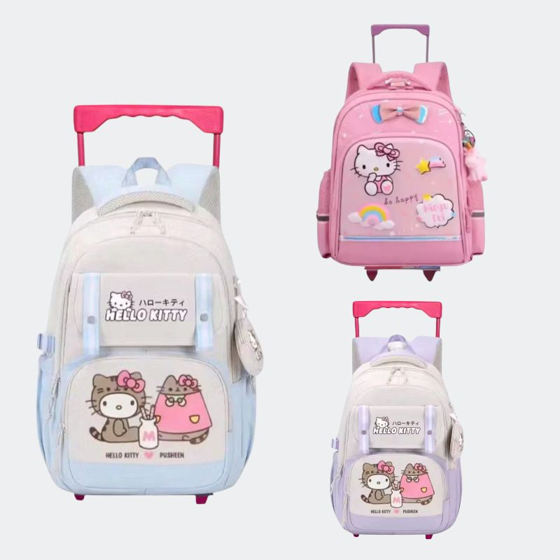 DBS HELLOKITTY RAINBOW Trolley Backpack with Wheels for Kindergarten and Elementary School Children 
