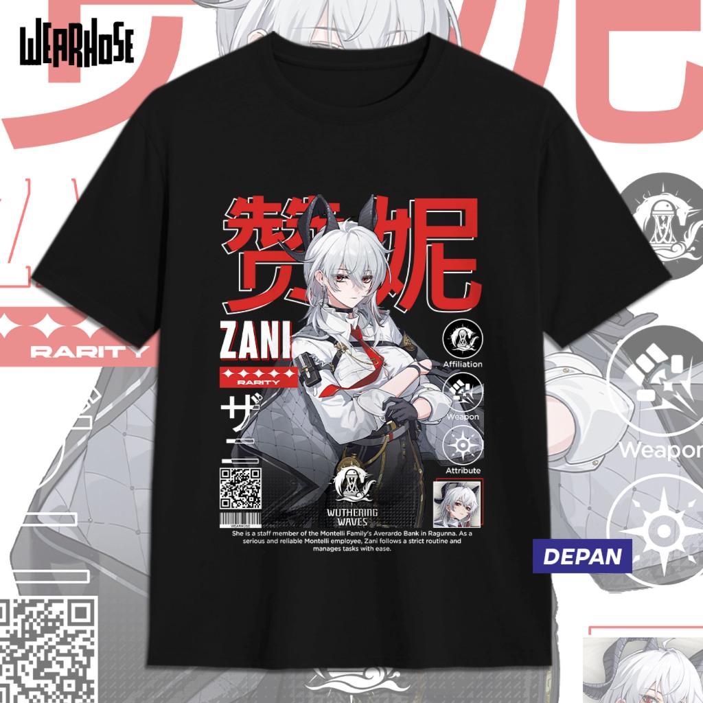 ZANI WUTHERING WAVES เสื้อยืด ZANI WUWA Unisex อะนิเมะเกมเสื้อยืดผู้ชายผู้หญิงสวมใส่ด้านบน
