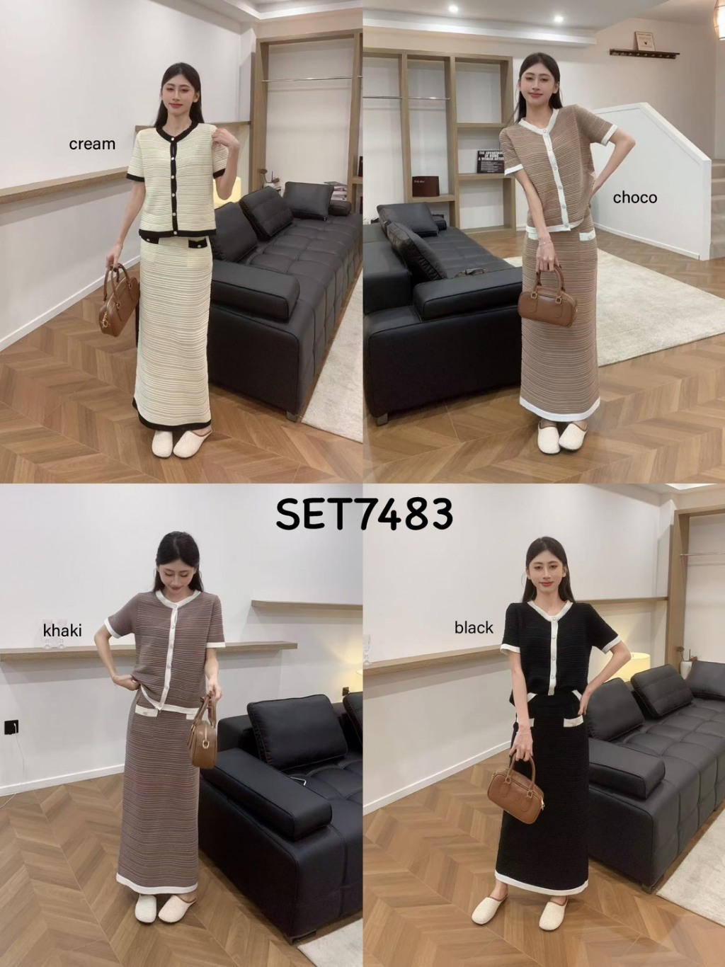 [FG] ชุดถักกระโปรงสีตัดกันสุดชิค SET7483