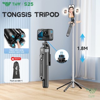 TNW S25 180cm Bluetooth Tongsis Tripod Selfie Stick with Remote Portabel Tripod Dengan 1/4 Adaptor Untuk HP Kamera DSLR