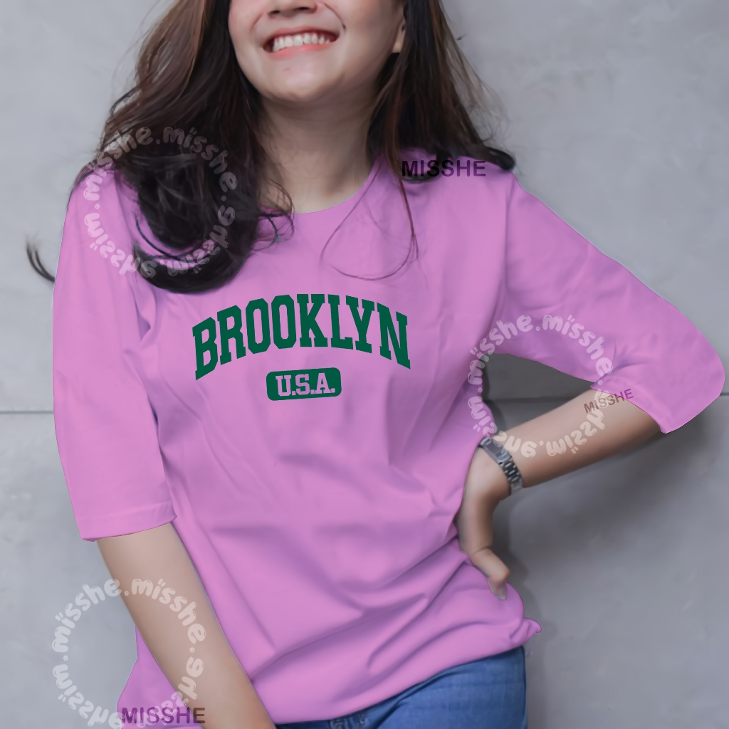 KATUN ID - 3/4 Raglan เสื้อยืด DTF Brooklyn Us Motif / เสื้อยืดผ้าฝ้ายผู้หญิง / เสื้อยืดผู้หญิงล่าสุ