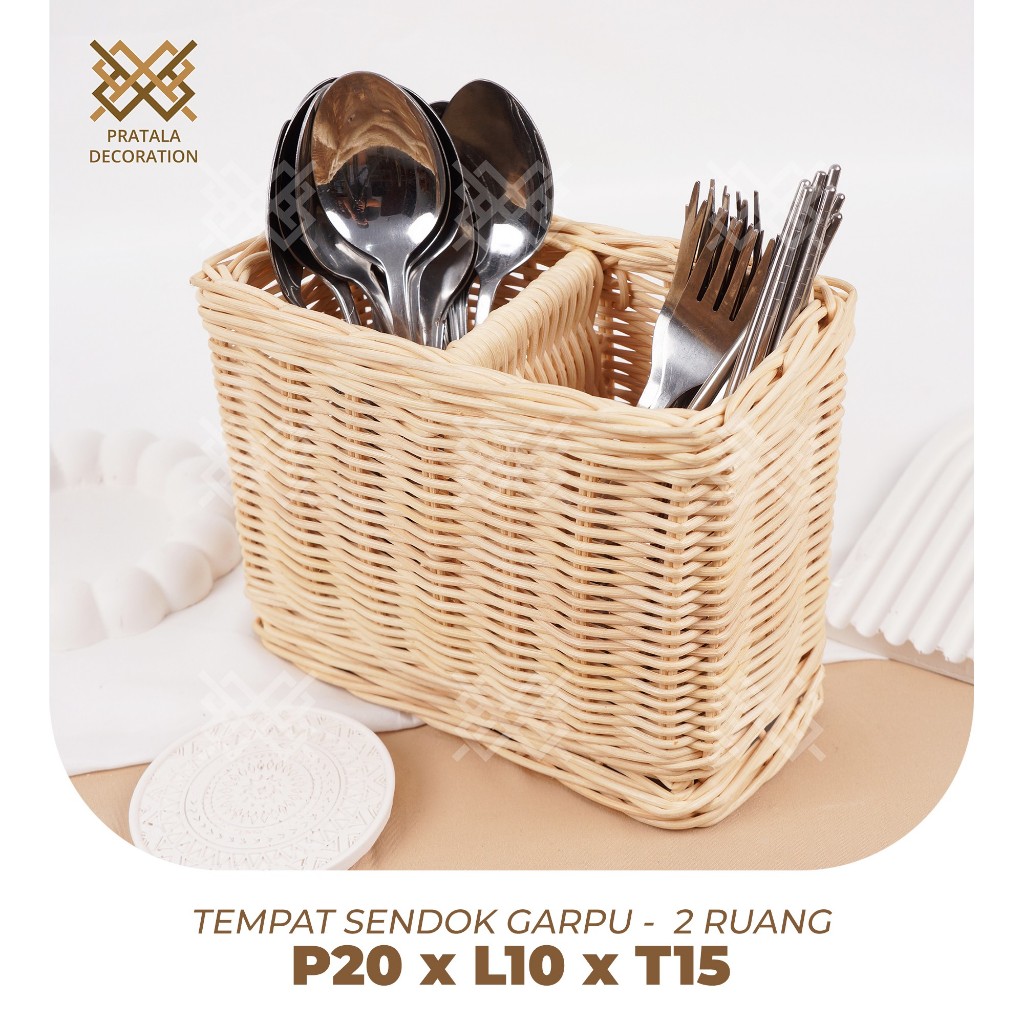 PRATALA RATTAN 2-COMPONY AESTHETIC MULTIFUNCTIONAL SPOON FORK CHOPSTICKS HOLDER P20 X W10 X H15
