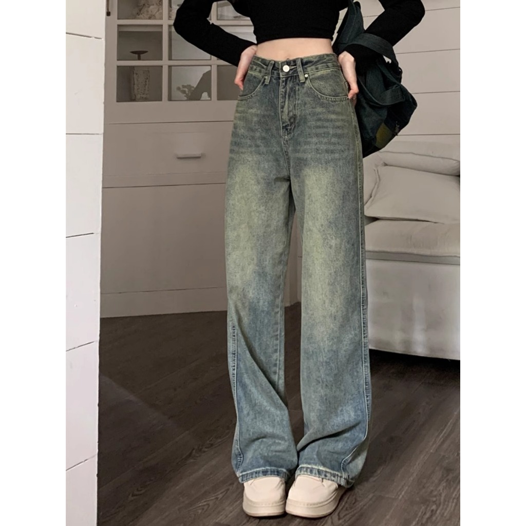 YOYO-Retro Womens Boyfriend Jeans Korean Highwaist Loose straight Jeans