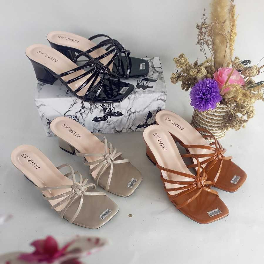 ABZR20 NV002 - รองเท้าส้นสูงผู้หญิงหรูหรา สายทอ 5 ซม