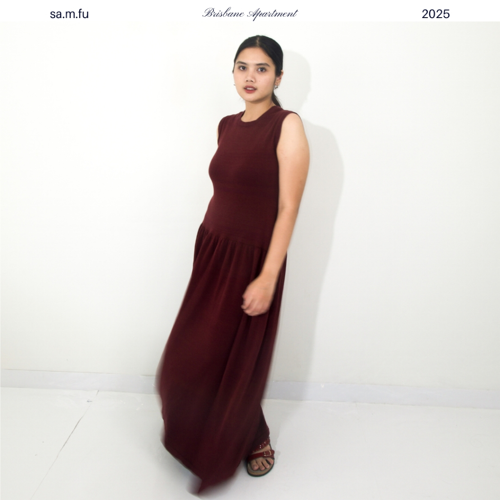 Samfu - Ribery Dress - Maroon (ผ้าฝ้าย 100%)