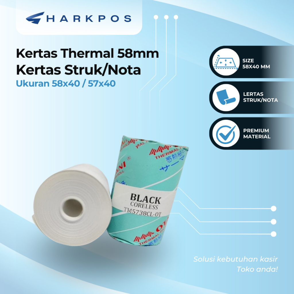 Otani กระดาษใบเสร็จความร้อน 58 มม. 57x40 58x40 57x38 58x38 เครื่องพิมพ์บลูทูธม้วนกระดาษไร้แกน 57x38