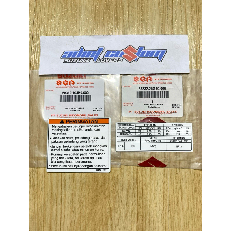 ชุดสติ๊กเกอร์ WARNING LABEL PRESSURE สติ๊กเกอร์ยางขนาด SUZUKI SATRIA FU 150 ORIGINAL SUZUKI