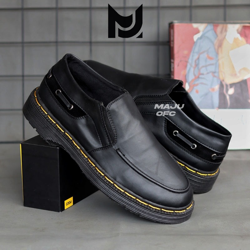 Docmart รองเท้าทํางานหนัง Pu สีดําสําหรับผู้ชายอย่างเป็นทางการ MJ - TOBI