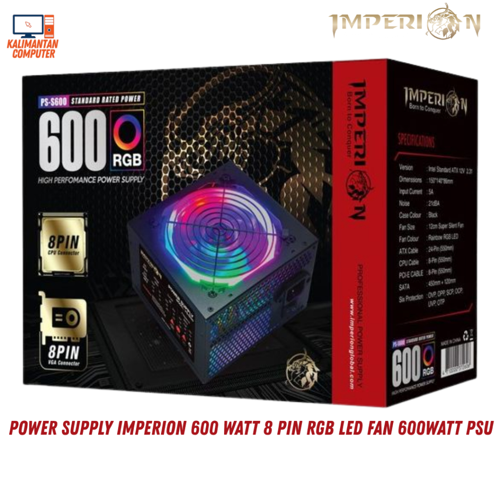 พัดลม LED RGB 8 พิน 600 วัตต์ PSU 600 วัตต์