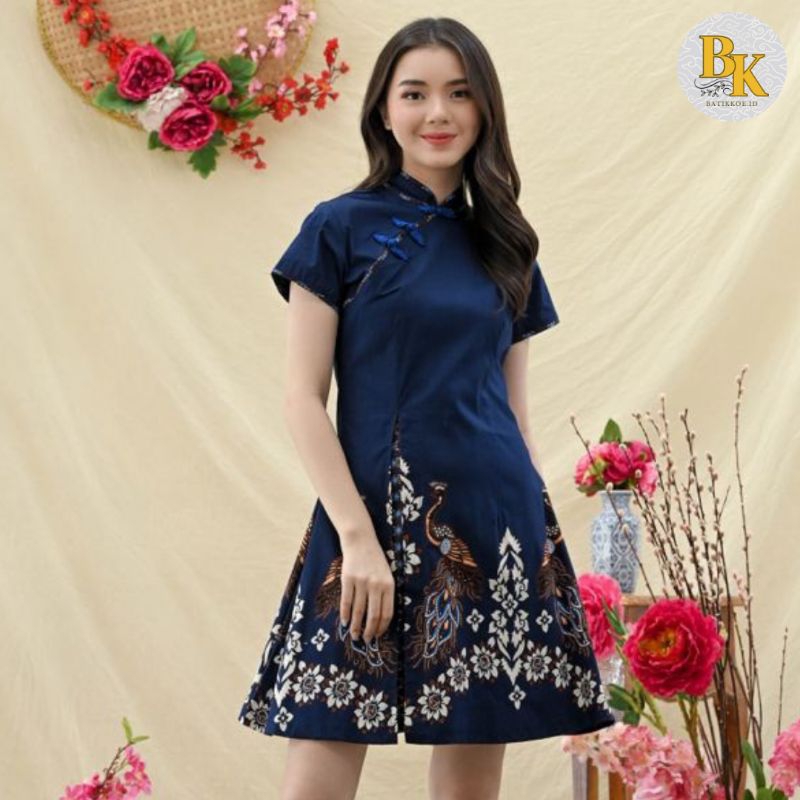 Cheongsam Batik JM 185 Navy - Navy Batik Dress
