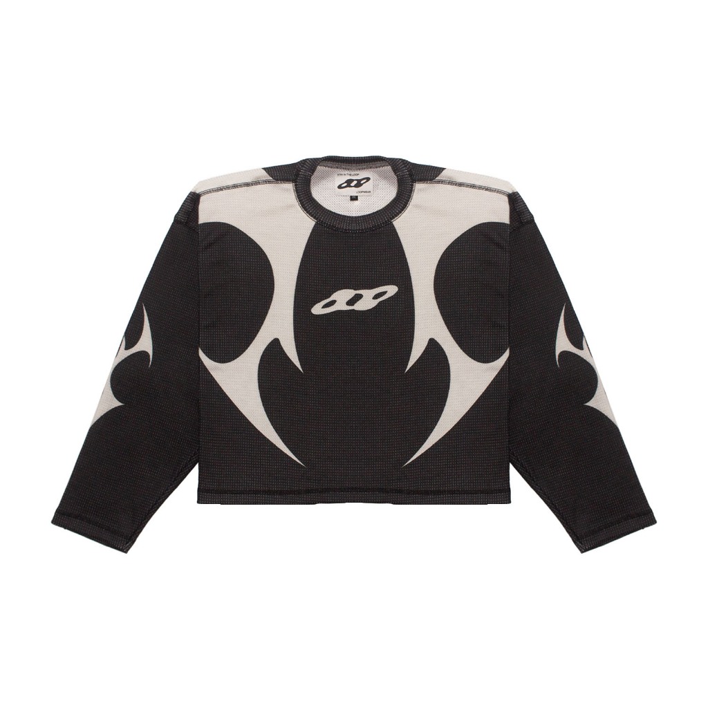 LOOP Blackflash – Waffle Longs sleeve Oversize Boxy Crewneck Unisex Streetwear Skena ผู้ชายผู้หญิงเส