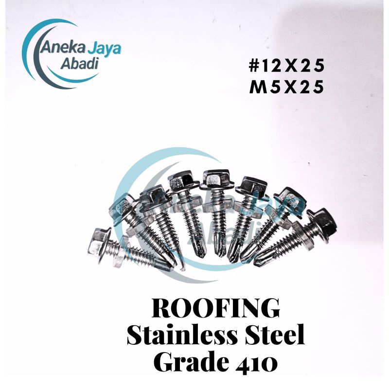 Roofing SS410 12x25 - M5x25 สกรูเหล็กอ่อน - เจาะสแตนเลส 410 - Ruping