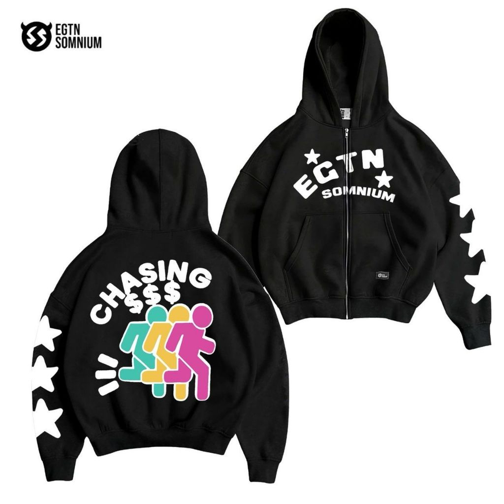 BOXY EGTN CHASING - HODIE BOXY UNISEX BLACK, PREMIUM THICK FLEECE