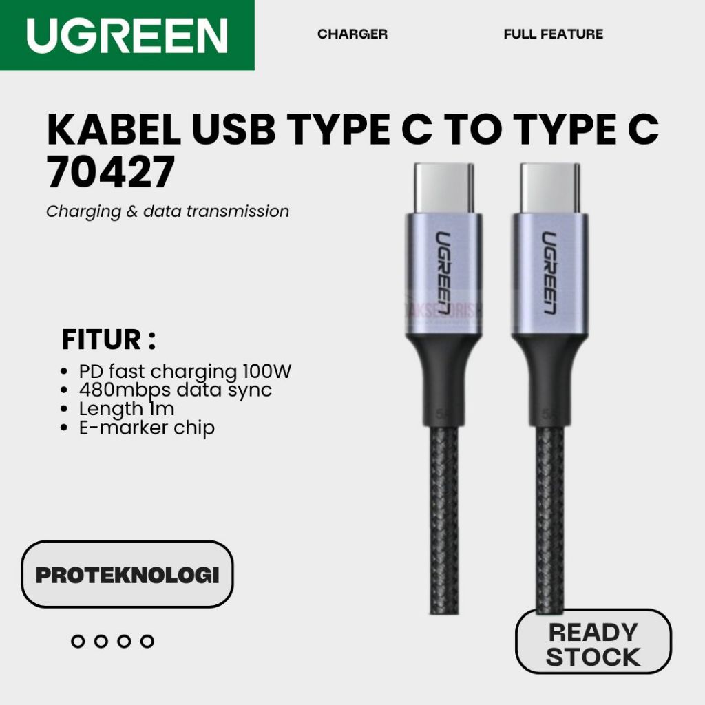 UGREEN 70427 Type C to Type C PD สายชาร์จเร็ว 5A 100W