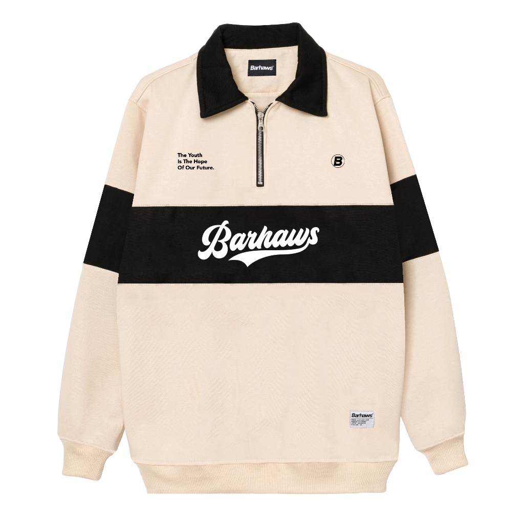 BARHAWS - Half Zipper Rugby Sweater Cream Black Combine