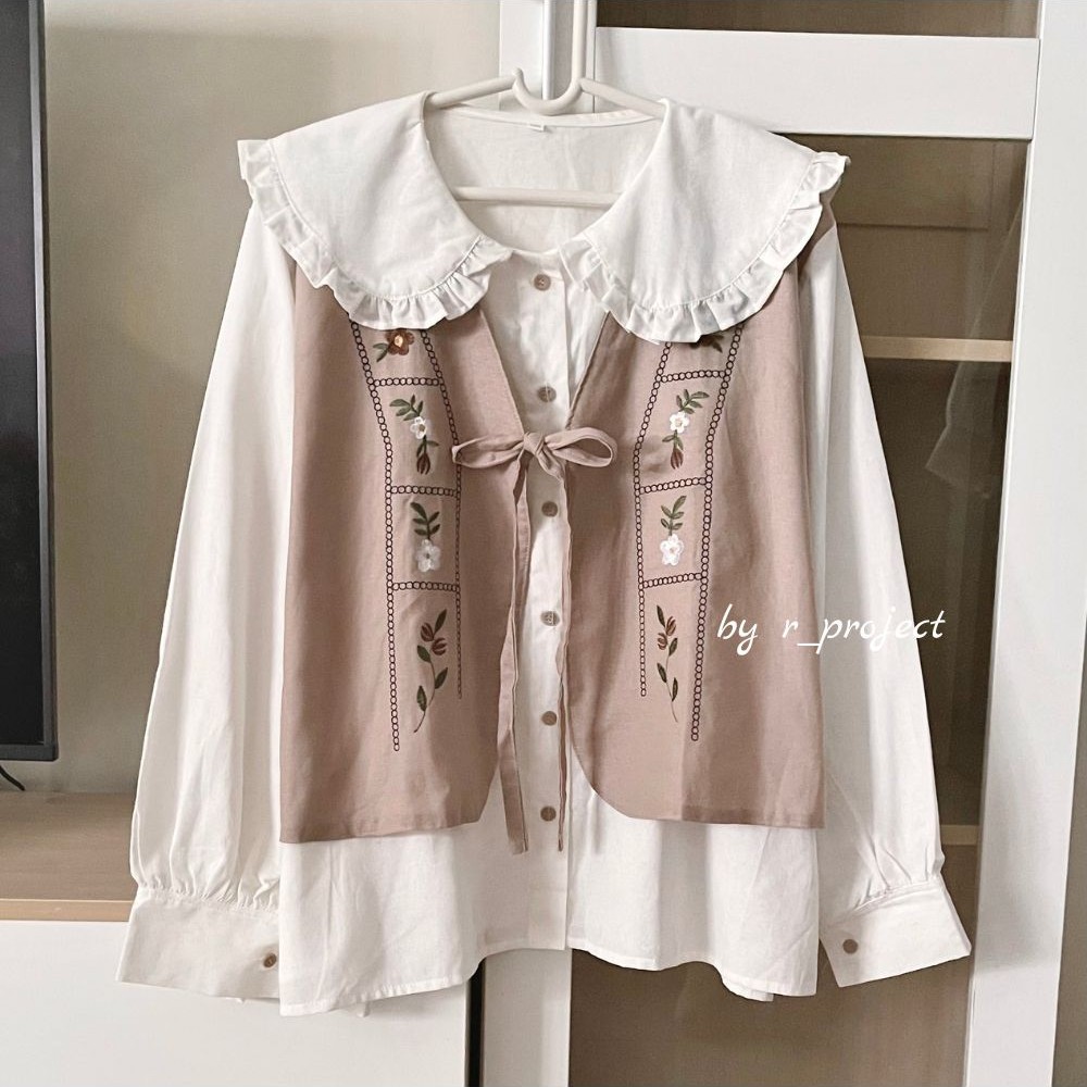 เสื้อ Zafanya - เสื้อเสื้อกั๊กปักผู้หญิง - เสื้อสไตล์เกาหลี - ไซส์ 5L XXXL XXL XL LMS - วัสดุผ้าลินิ