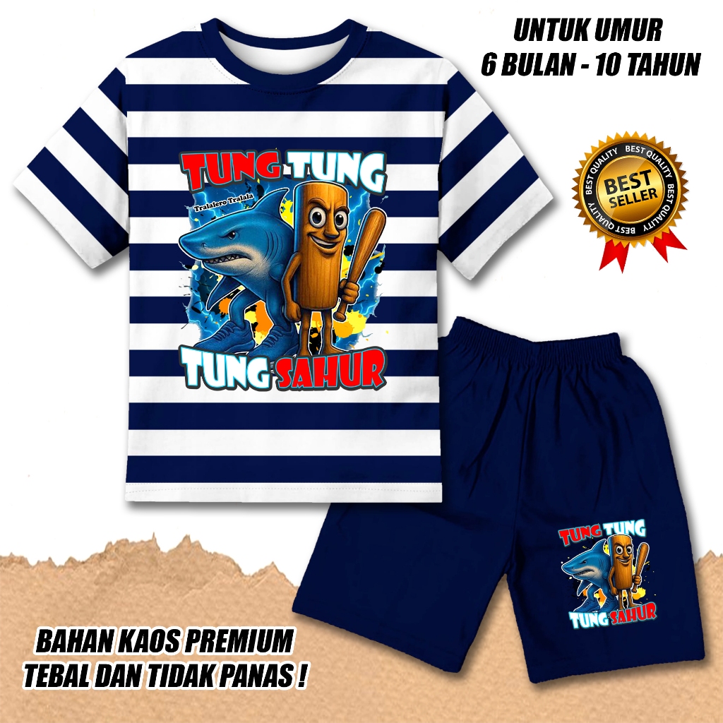 KATUN SHORT SLEEVE STRIPE SET FOR BOYS AND GIRLS TUNG TUNG SAHUR 2 ANOMALI COTTON CHILDRENS เสื้อยืด