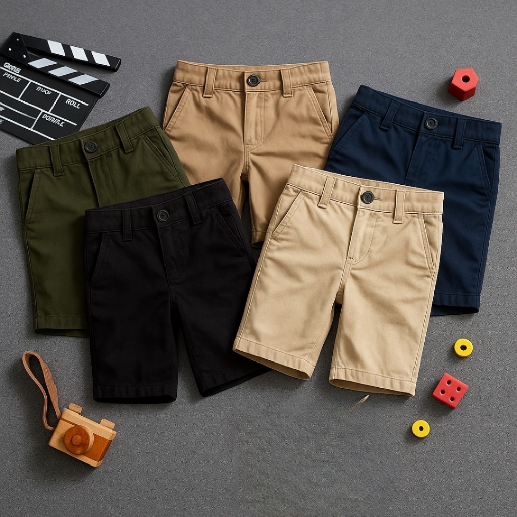 CHINO STRETCH SLIM CHILDRENS SHORTS กางเกงเด็ก 4-12 ปีเข่า-ความยาวพรีเมียมกางเกงเด็กชิโนนกกระจอกเทศ OSPDKL002