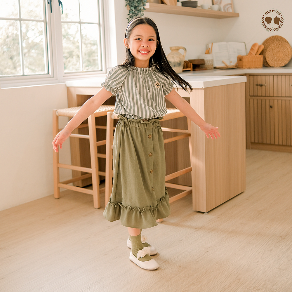 MARVES Jiyeon ชุดเสื้อผ้าเด็กผู้หญิงเกาหลีวัสดุถักอายุ 1 ถึง 14 ปี