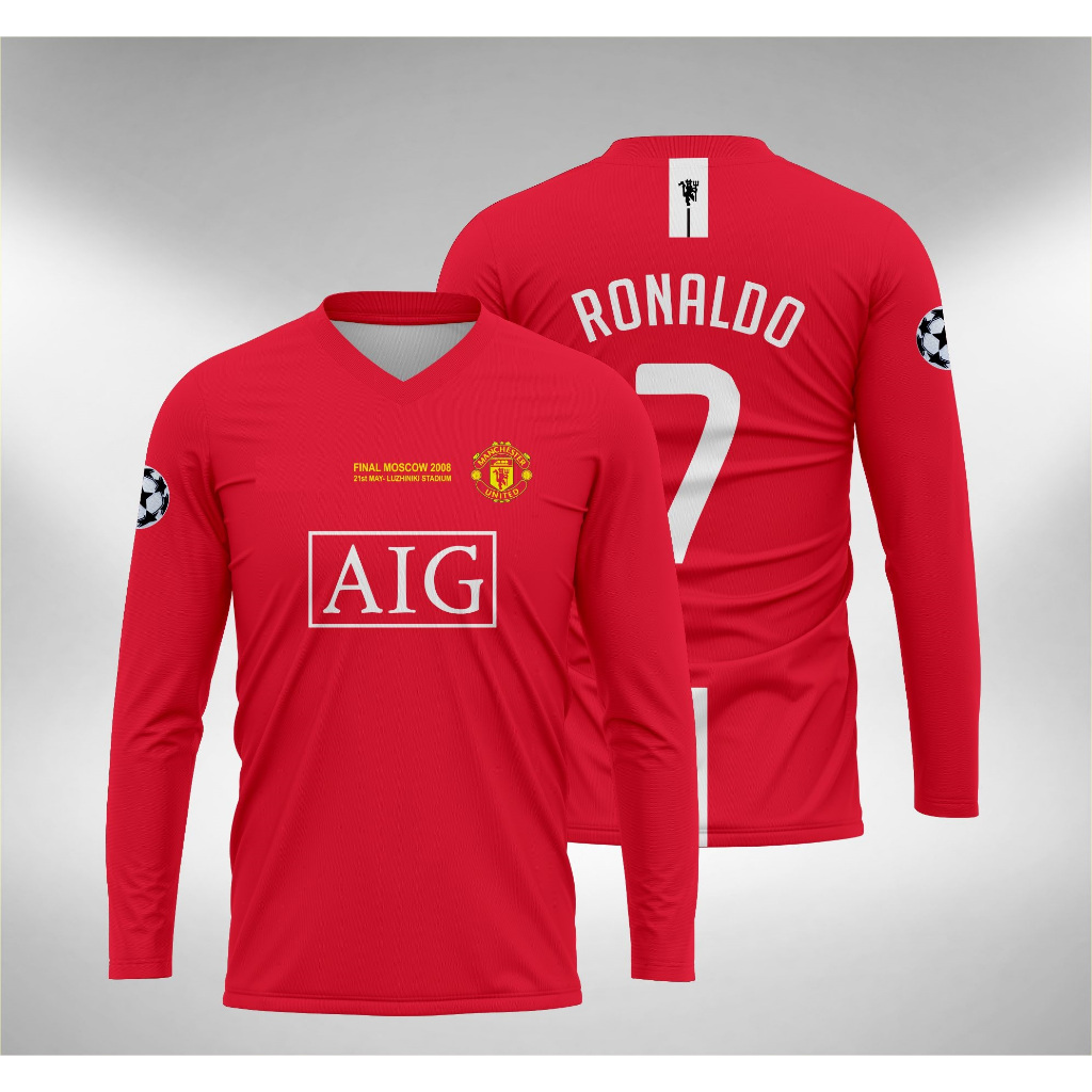 Ronaldo MU UTD เสื้อแข่งเหย้า 2007 2008 แขนยาวพิมพ์ลายเต็ม