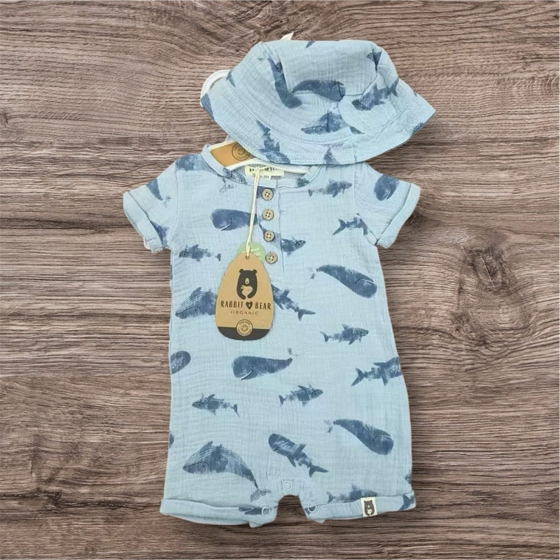 R&B ชุดหมวกรอมเปอร์เด็กทารก 0-3,3-6-6-9 เสื้อผ้าเด็ก