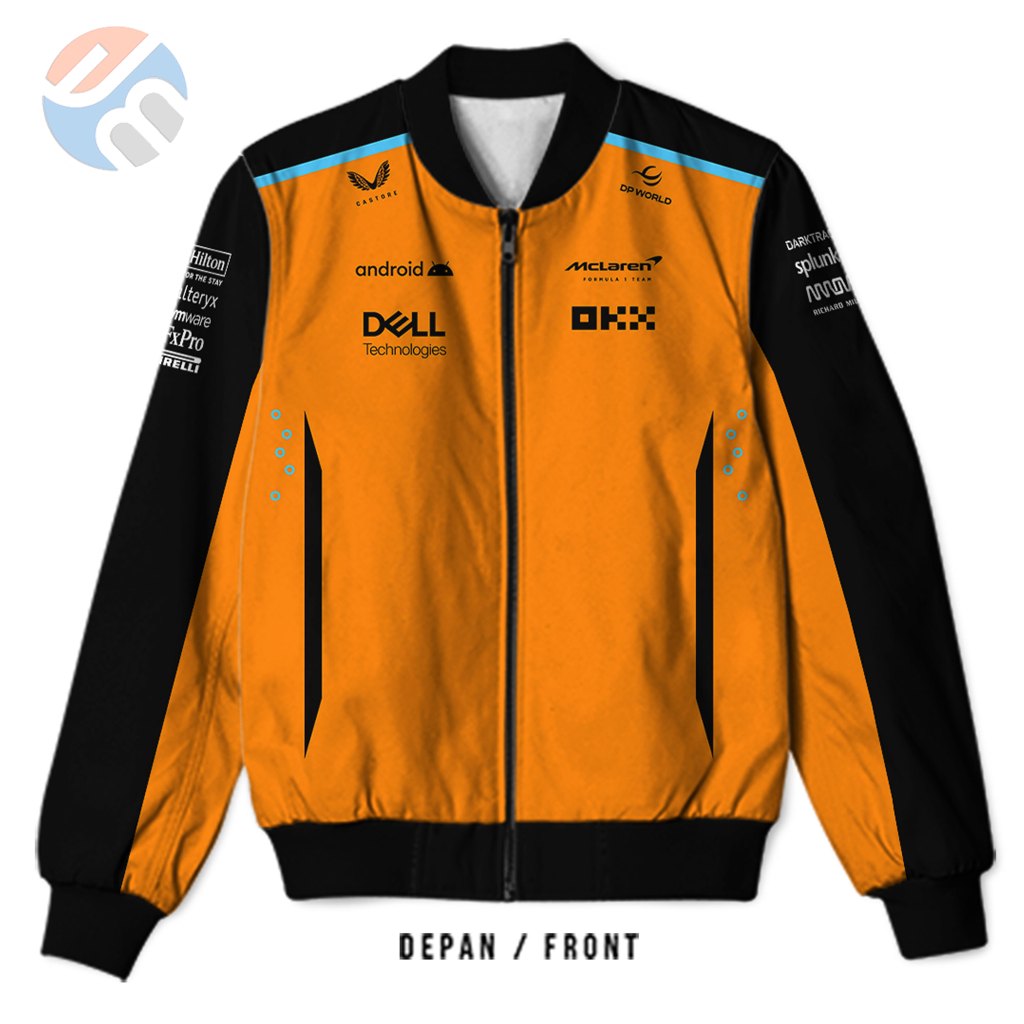 SAGALA - Bomber Jacket F1 Mclaren Black Orange 2025 รถแข่ง Formula One ผู้ใหญ่ชายและหญิง | การพิมพ์ซ