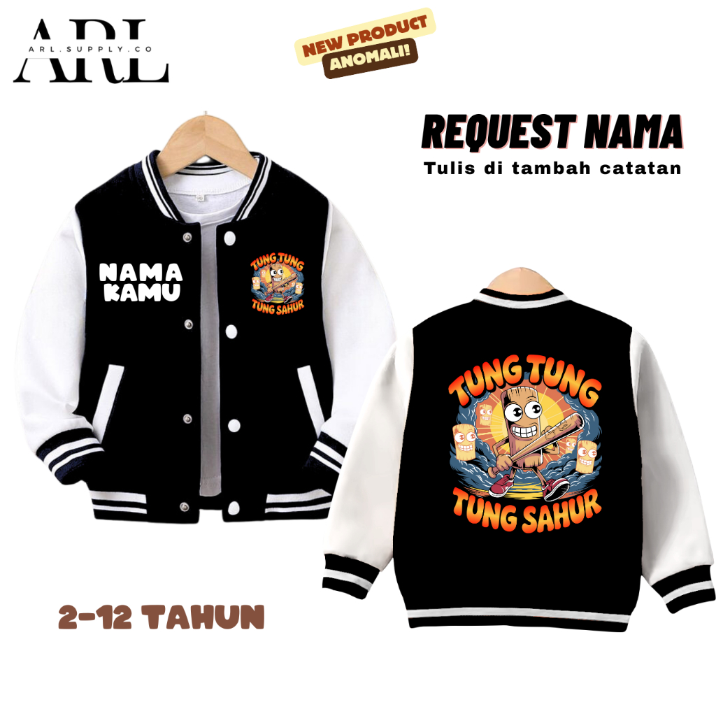 ARL SUPPLY - เสื้อแจ็คเก็ตเด็ก Varsity พร้อม Anomali Tung Sahur motif สําหรับอายุ 2-12 ปี