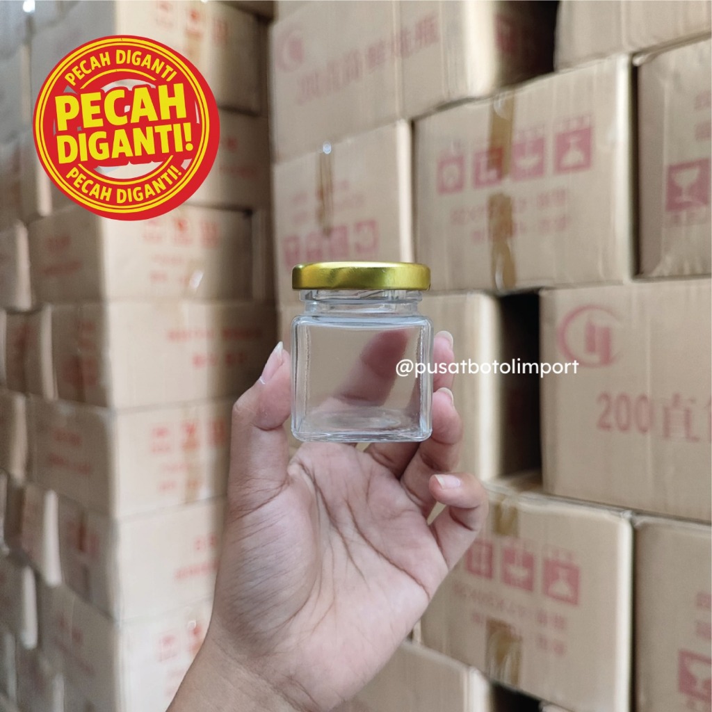 !!️ BROKEN REPLACED !!️ โถสี่เหลี่ยม ฝาทอง 50ml - SQ03