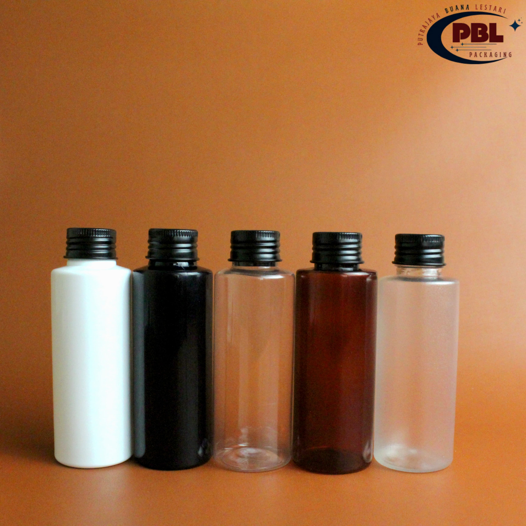 คออลูมิเนียม RF 100ML ขวดสกรู 24 ขวด / ขวดพลาสติก PET RF 100ml - คอหมวกอลูมิเนียมสีดํา 24