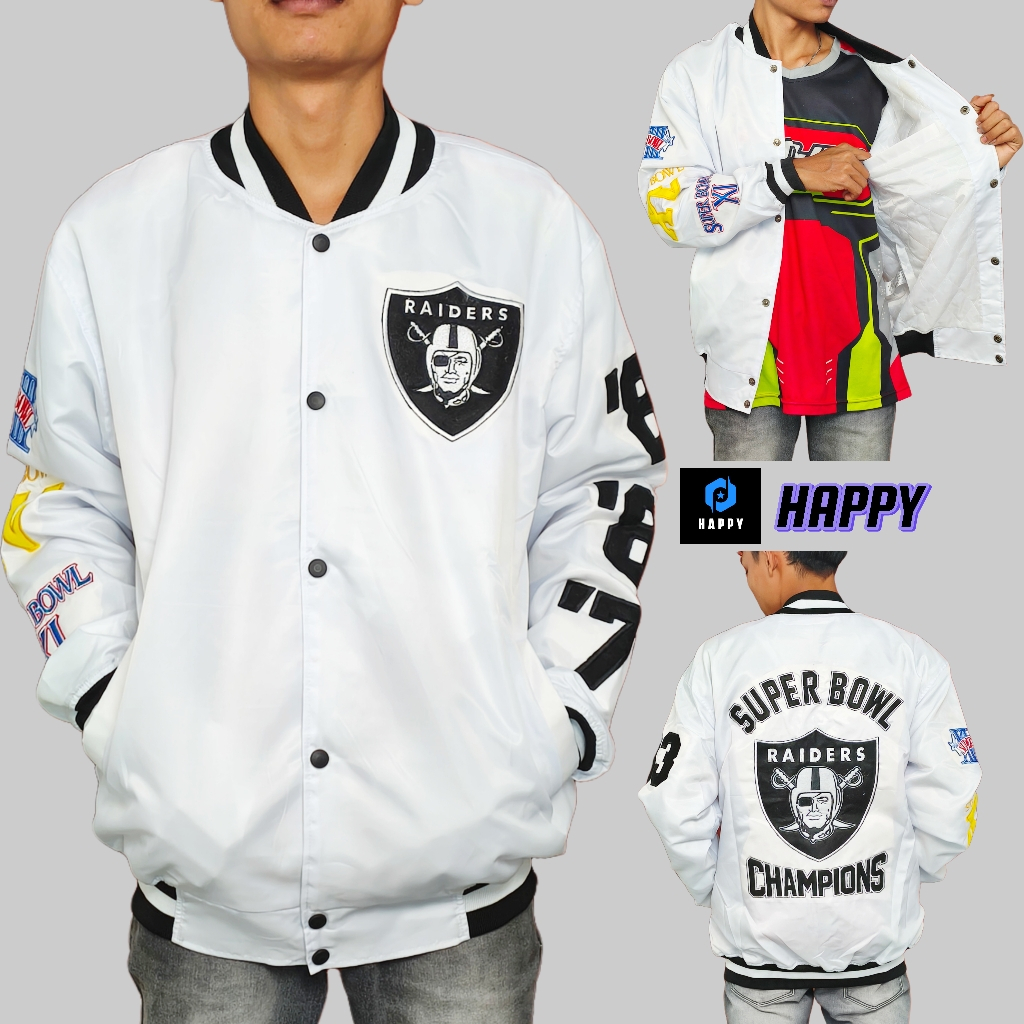 HAPPY Bomber Varsity Jacket Raiders Super Bowl Champion Series - สีขาว