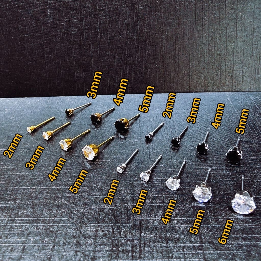 ANTI-RUST TITANIUM ZIRCON STITCH EARRINGS / TITANIUM ZICRON EARRINGS / TITANIUM ZICRON GEM EARRINGS