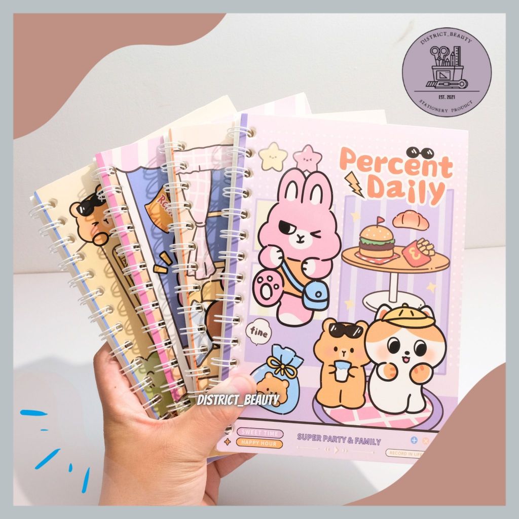 A5 PERCENT DAILY NOTEBOOK RING NOTEBOOK PLAIN STRIPED Notebook PERCENT MOTIF DAILY USE CUTE