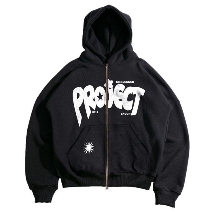 Black Project Mens Boxy Jacket_ Hodie Boxy Double Zipper Women & Men พิมพ์ลาย Motif