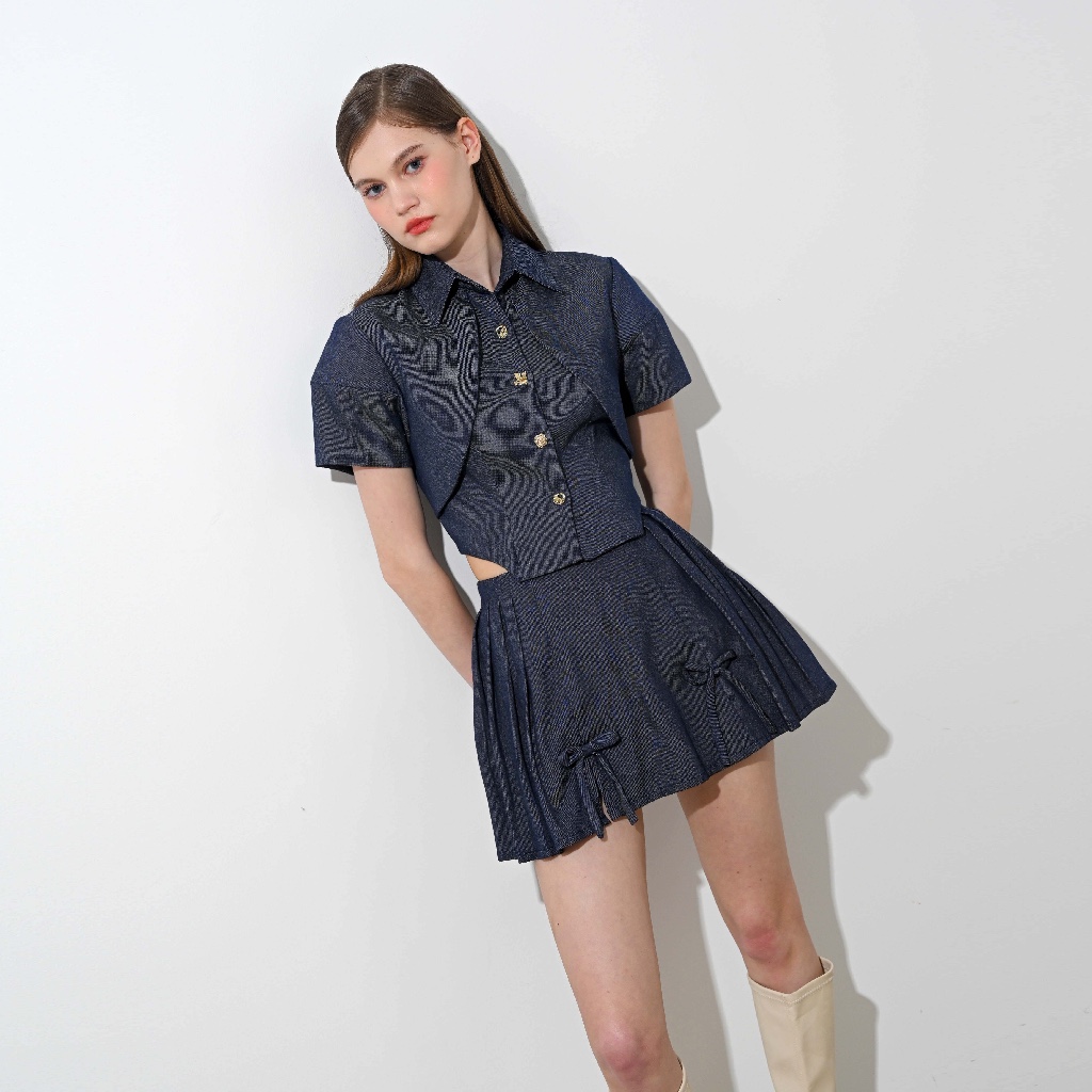 OFFICIAL CRUE - Lowe Crop Shirt in Dark Denim & Black Denim (TOP ONLY) // เสื้อยีนส์ / เสื้อครอปผ้าย