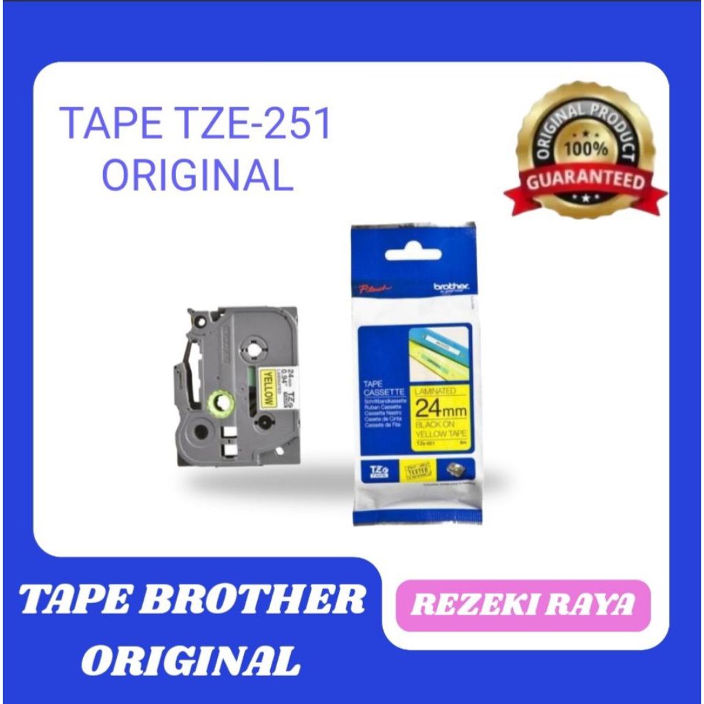 Brother TZE251Cassette Tape 24mm Black On White Yellow Tape