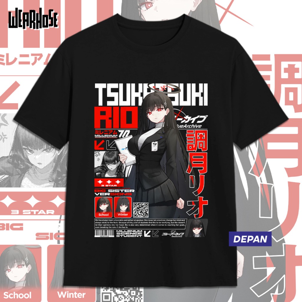 RIO BLUE ARCHIVE RIO TSUKATSUKI เสื้อยืด Rio Blue Archive Wibu อะนิเมะเกมเสื้อยืด Unisex ผู้ชายผู้หญ