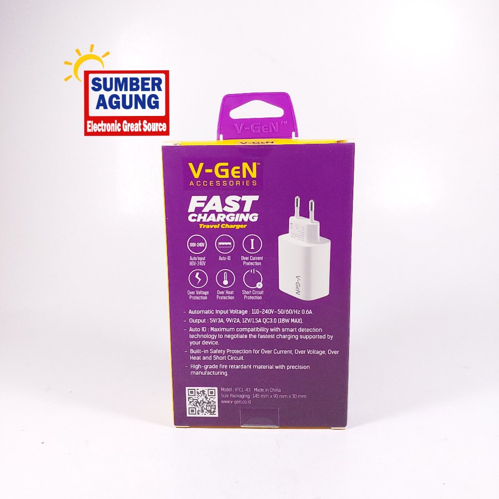 VGEN Cas HP Type C 18W QC3.0 VTC143 Fast Charging Travel Charger VTC1-43 Casan USB to Type C