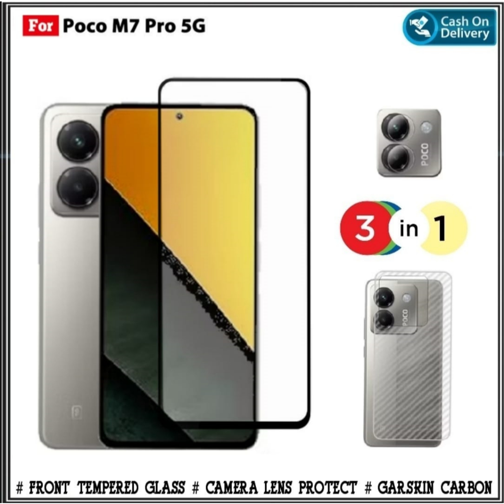กระจกนิรภัย 3-in-1 Poco M7 PRO 5G PACKAGE + กล้องเลนส์ Mondi Store