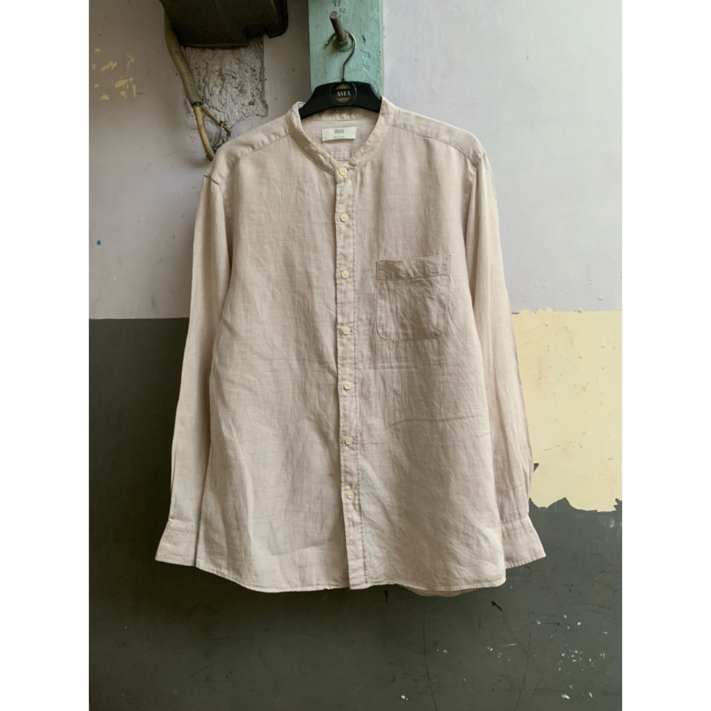 เสื้อเชิ้ตผู้ชาย KEMEJA Uniklo shanghai คอปกผ้าลินินแขนยาวก่อนรัก SHB.161