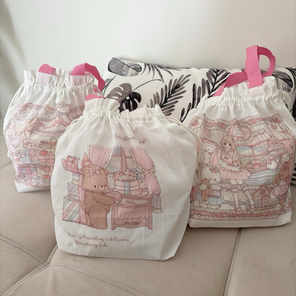 Mocorie - Thistle Coquette Drawstring Lunch Bag/Coquette Ribbon Travel Organizer Bag/Coquette Drawst