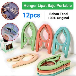 12PCS Hanger Baju Lipat Portable Gantungan Baju Kaos Kaki Lipet Portable Traveling Tebal