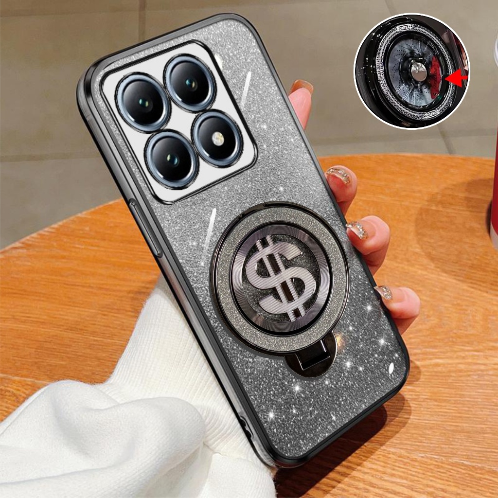 HP Xiaomi 14 14T Pro 5G Glitter Dollar Ring Stand รองรับเคสชาร์จไร้สาย