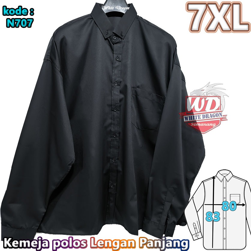 KEMEJA PLAIN BLACK LONG-SLEEVED SHIRT FOR MEN BIG SIZE 7XL JUMBO รหัส N707